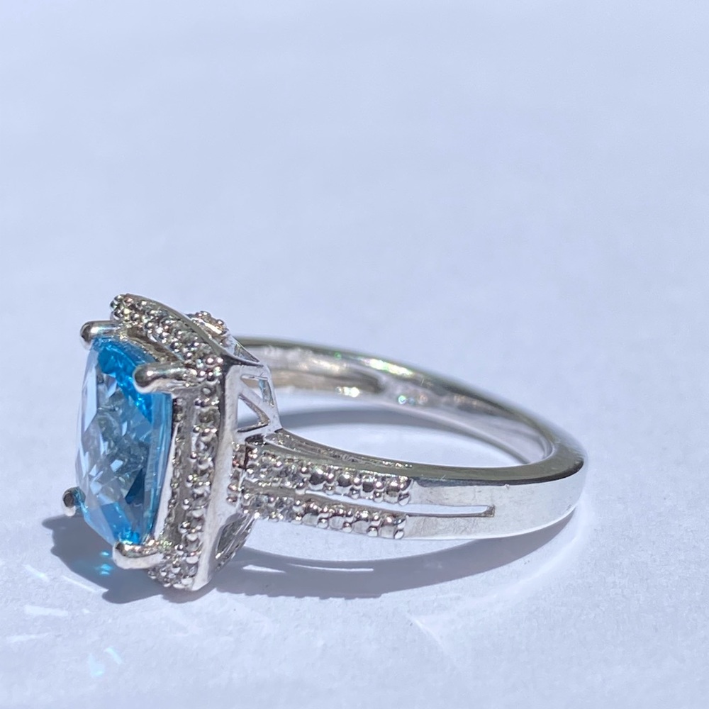925 Blue topaz & Diamond ring💎 - Picture 4 of 17